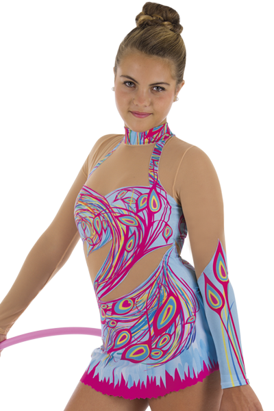 Maillot de Gimnasia Rítmica con Falda y Mangas - Impresión Digital -  Forrado Interior