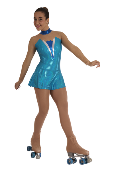 Maillot de Patinaje Artístico con Falda - Lycra Lisa Azul