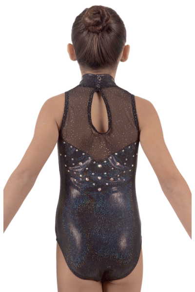 Justaucorps de gymnastique rythmique noir avec tulle et cristaux MR407CB