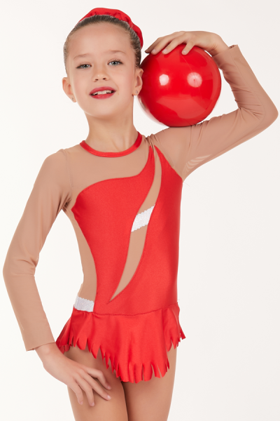 Justaucorps de gymnastique rythmique rouge avec jupette MR300L2