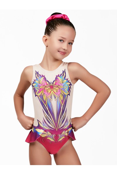 Justaucorps de gymnastique rythmique floral fuchsia et bleu MR505L1