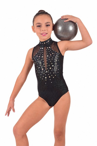 Maillot de Gimnasia Rítmica Negro con Tul y Cristales MR407CB