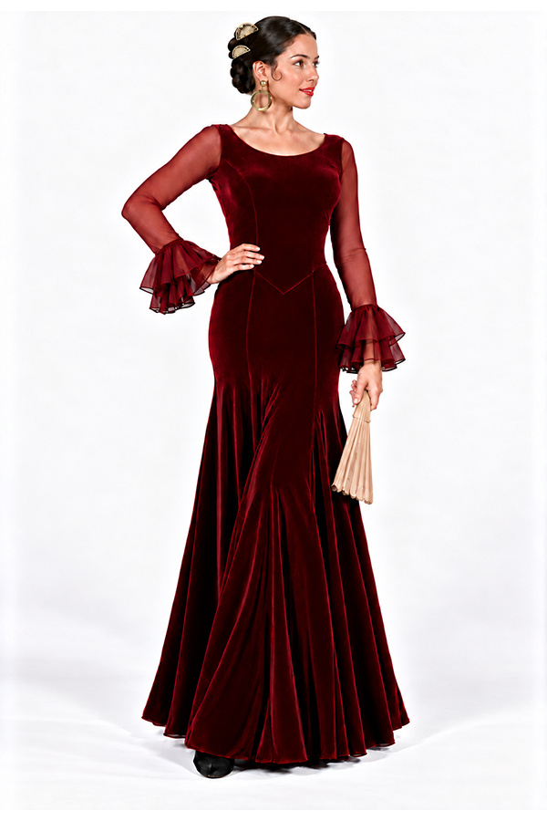 Vestido de flamenco Terciopelo Burdeos