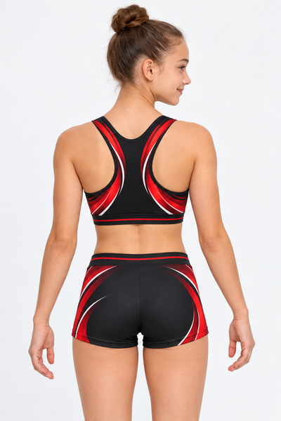 Conjunto top y short negro y rojo · Espalda